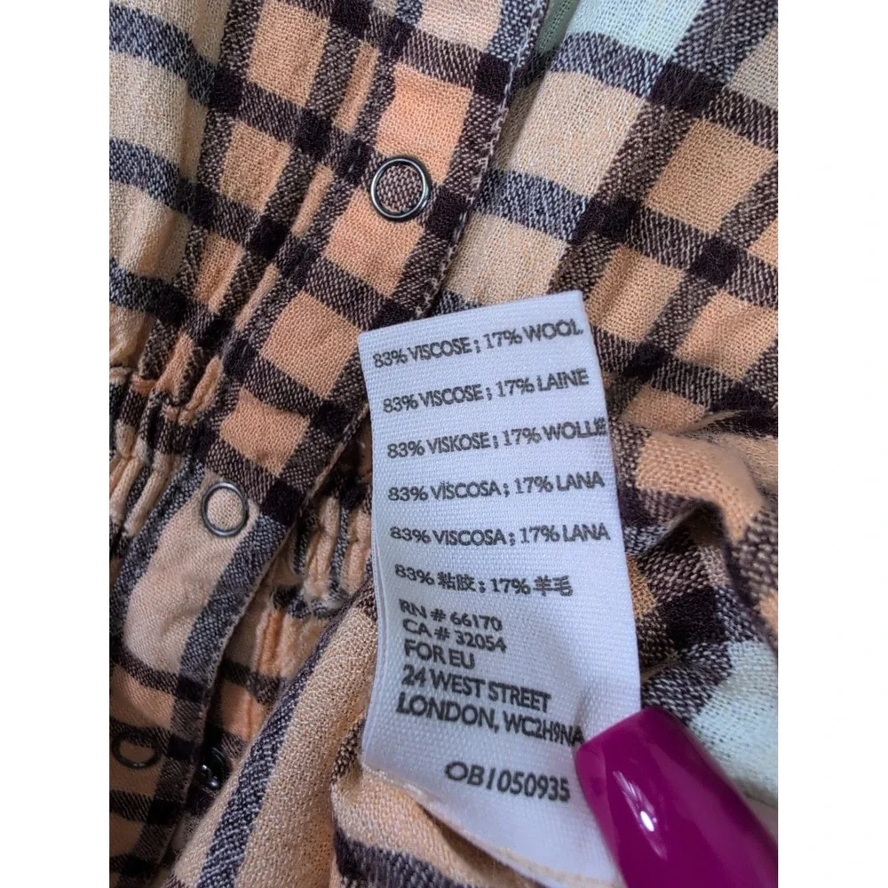 $118 Free People Pacific Dawn Plaid Shirt Peach Tree Plaid Snap Button Down S